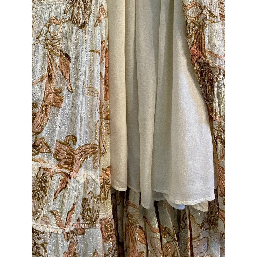 Free People Bare It All Metallic Lurex Floral Maxi Dress Large Boho Festival - Picture 6 of 16
